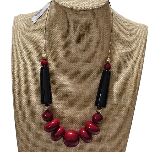 Chico's Maroon and Black Gold Tone Ball Necklace New! - Picture 2 of 5